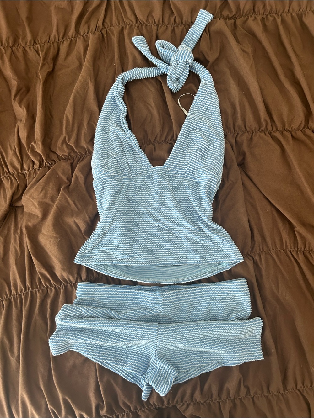 Princess Polly Light Blue Striped Halter Tank & Shorts Set